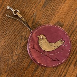 Small Fossil Bird Zipper Coin Purse Mini Wallet Raspberry Colored